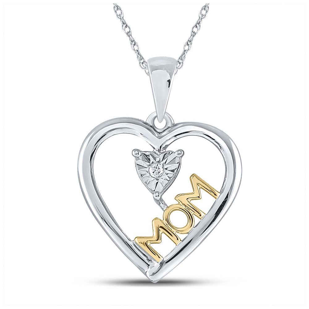 Diamond For Mom Pendant | Sterling Silver Womens Round Diamond Heart Mom Pendant .02 Cttw | Splendid Jewellery GND