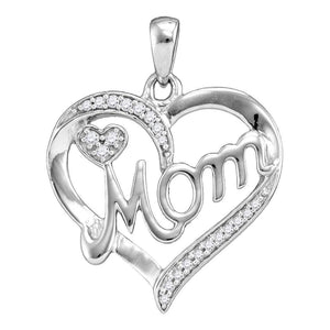 Diamond For Mom Pendant | Sterling Silver Womens Round Diamond Mom Mother Heart Pendant 1/10 Cttw | Splendid Jewellery GND