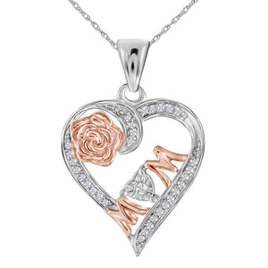 Diamond For Mom Pendant | Sterling Silver Womens Round Diamond Rose-tone Mom Mother Heart Pendant 1/8 Cttw | Splendid Jewellery GND
