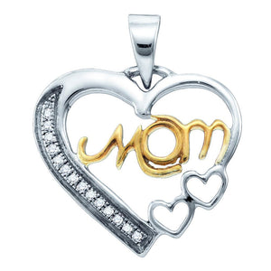 Diamond For Mom Pendant | Sterling Silver Yellow-tone Womens Round Diamond Mom Mother Heart Pendant 1/20 Cttw | Splendid Jewellery GND