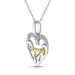 Diamond For Mom Pendant | Two-tone Sterling Silver Womens Round Diamond Mom Heart Pendant .03 Cttw | Splendid Jewellery GND