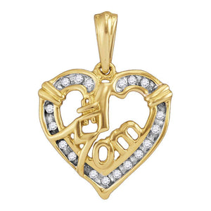 Diamond For Mom Pendant | Yellow-tone Sterling Silver Womens Round Diamond #1 Mom Heart Pendant 1/6 Cttw | Splendid Jewellery GND