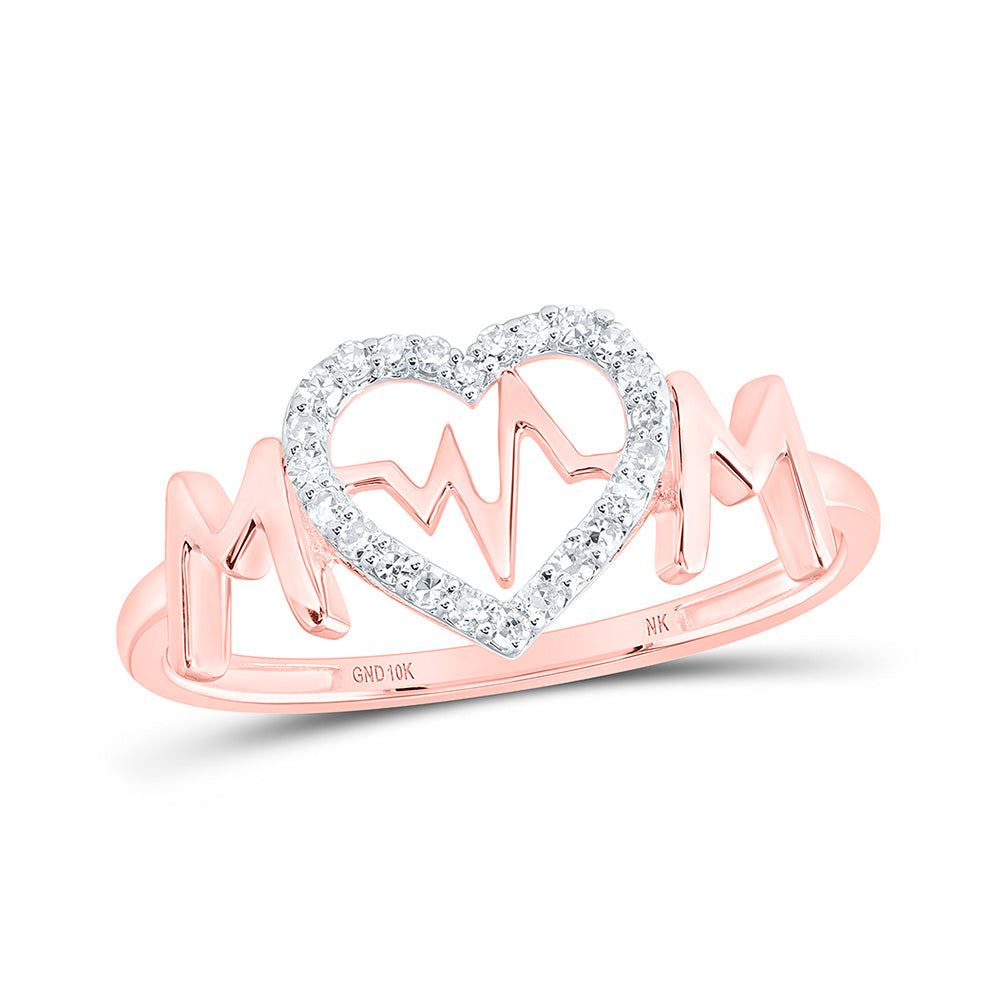 Diamond For Mom Ring | 10kt Rose Gold Womens Round Diamond Heartbeat Mom Ring 1/10 Cttw | Splendid Jewellery GND