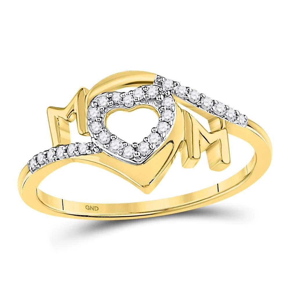 Diamond For Mom Ring | 10kt Yellow Gold Womens Round Diamond Heart Mom Mother Ring 1/8 Cttw | Splendid Jewellery GND