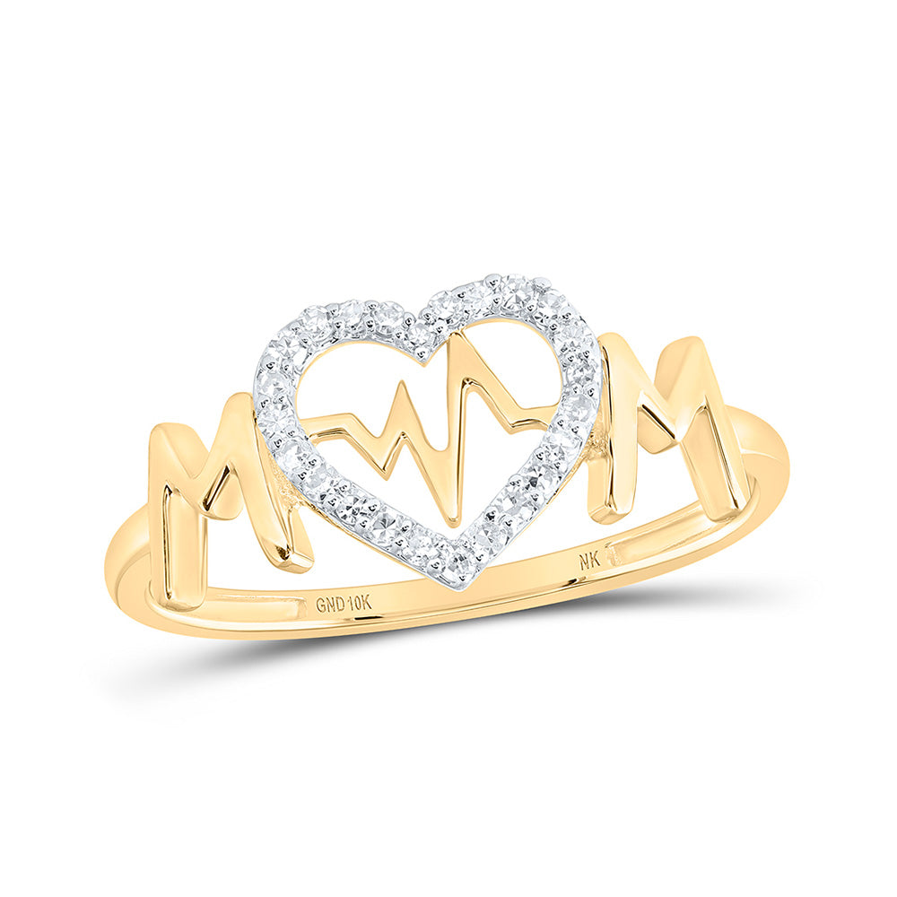 Diamond For Mom Ring | 10kt Yellow Gold Womens Round Diamond Heartbeat Mom Ring 1/10 Cttw | Splendid Jewellery GND