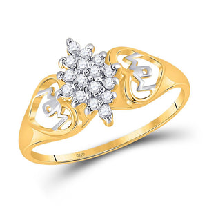 Diamond For Mom Ring | 10kt Yellow Gold Womens Round Prong-set Diamond Cluster Heart Mom Ring 1/6 Cttw | Splendid Jewellery GND