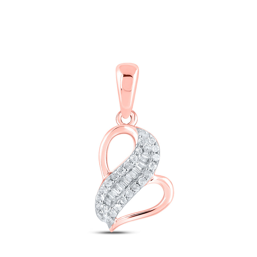 Diamond Heart & Love Symbol Pendant | 10kt Rose Gold Womens Baguette Diamond Heart Pendant 1/10 Cttw | Splendid Jewellery GND
