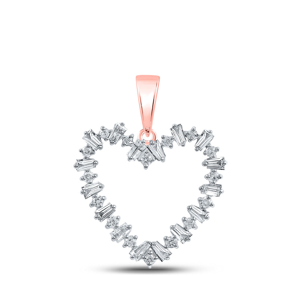 Diamond Heart & Love Symbol Pendant | 10kt Rose Gold Womens Baguette Diamond Heart Pendant 1/3 Cttw | Splendid Jewellery GND