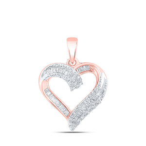 Diamond Heart & Love Symbol Pendant | 10kt Rose Gold Womens Baguette Diamond Heart Pendant 1/4 Cttw | Splendid Jewellery GND