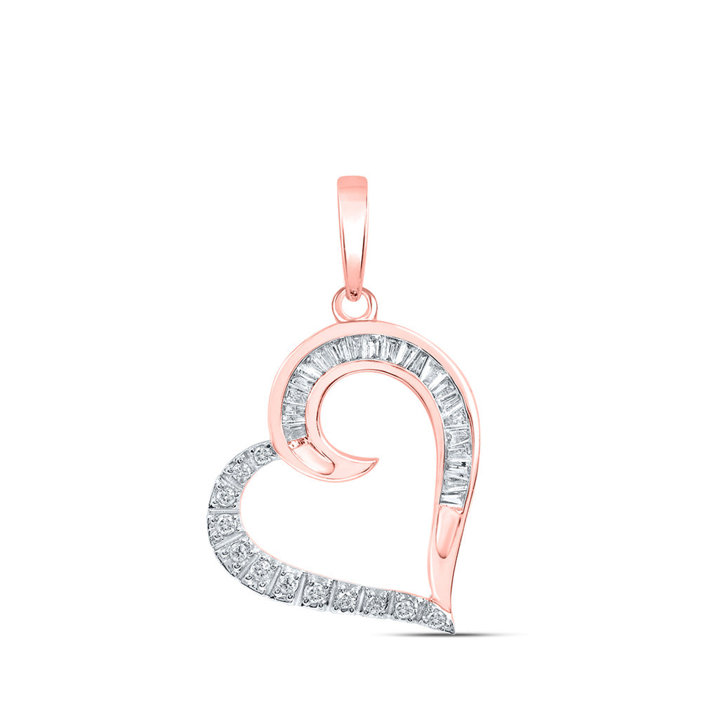 Diamond Heart & Love Symbol Pendant | 10kt Rose Gold Womens Baguette Diamond Heart Pendant 1/6 Cttw | Splendid Jewellery GND