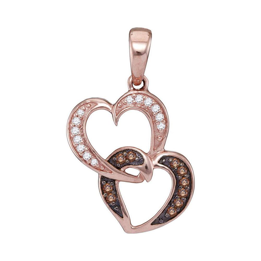 Diamond Heart & Love Symbol Pendant | 10kt Rose Gold Womens Round Brown Diamond Double Heart Pendant 1/10 Cttw | Splendid Jewellery GND