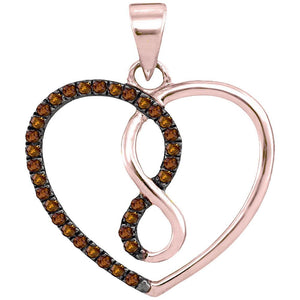 Diamond Heart & Love Symbol Pendant | 10kt Rose Gold Womens Round Brown Diamond Heart Infinity Pendant 1/8 Cttw | Splendid Jewellery GND
