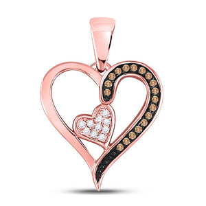 Diamond Heart & Love Symbol Pendant | 10kt Rose Gold Womens Round Brown Diamond Heart Pendant 1/10 Cttw | Splendid Jewellery GND