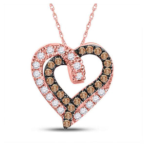 Diamond Heart & Love Symbol Pendant | 10kt Rose Gold Womens Round Brown Diamond Heart Pendant 1/3 Cttw | Splendid Jewellery GND