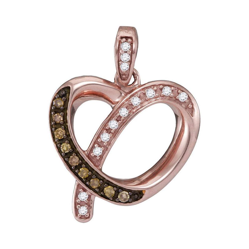 Diamond Heart & Love Symbol Pendant | 10kt Rose Gold Womens Round Brown Diamond Heart Pendant 1/8 Cttw | Splendid Jewellery GND