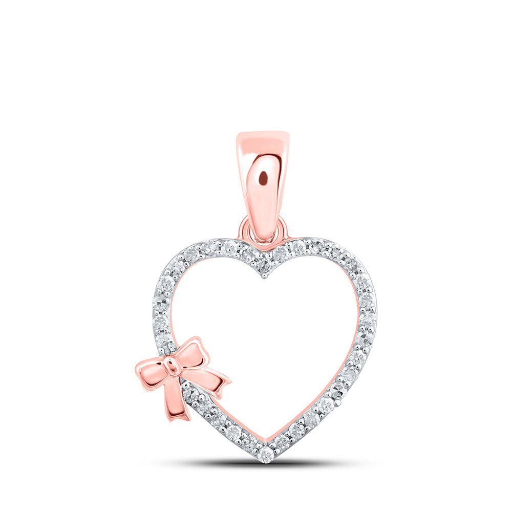 Diamond Heart & Love Symbol Pendant | 10kt Rose Gold Womens Round Diamond Bow Heart Pendant 1/8 Cttw | Splendid Jewellery GND