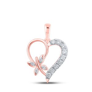 Diamond Heart & Love Symbol Pendant | 10kt Rose Gold Womens Round Diamond Butterfly Heart Pendant 1/4 Cttw | Splendid Jewellery GND