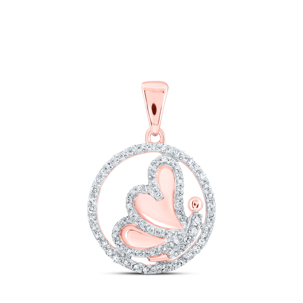 Diamond Heart & Love Symbol Pendant | 10kt Rose Gold Womens Round Diamond Butterfly Heart Pendant 1/4 Cttw | Splendid Jewellery GND