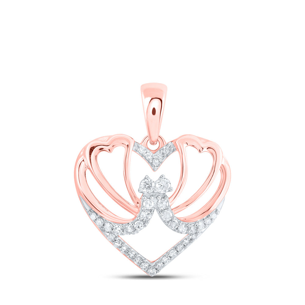 Diamond Heart & Love Symbol Pendant | 10kt Rose Gold Womens Round Diamond Butterfly Heart Pendant 1/8 Cttw | Splendid Jewellery GND