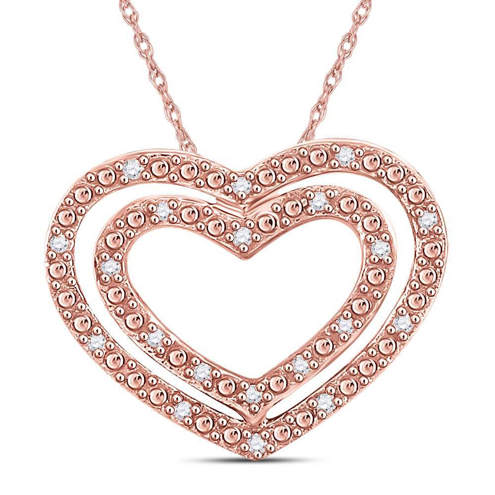 Diamond Heart & Love Symbol Pendant | 10kt Rose Gold Womens Round Diamond Double Heart Pendant 1/12 Cttw | Splendid Jewellery GND