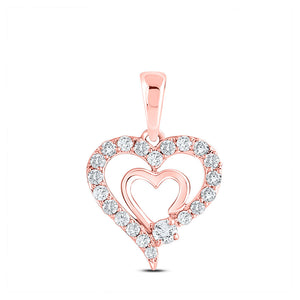 Diamond Heart & Love Symbol Pendant | 10kt Rose Gold Womens Round Diamond Double Heart Pendant 1/4 Cttw | Splendid Jewellery GND