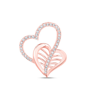 Diamond Heart & Love Symbol Pendant | 10kt Rose Gold Womens Round Diamond Double Heart Pendant 1/5 Cttw | Splendid Jewellery GND