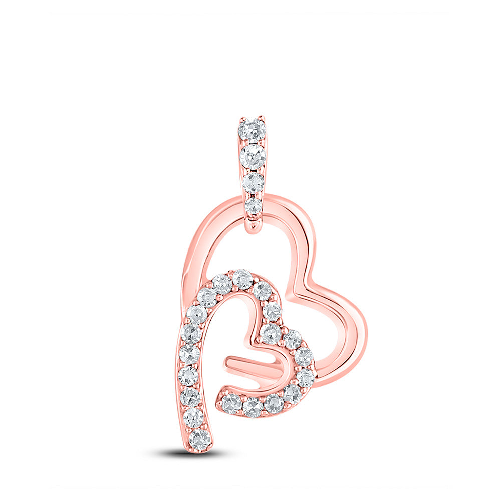Diamond Heart & Love Symbol Pendant | 10kt Rose Gold Womens Round Diamond Double Heart Pendant 1/8 Cttw | Splendid Jewellery GND