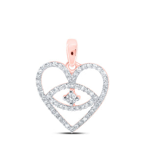 Diamond Heart & Love Symbol Pendant | 10kt Rose Gold Womens Round Diamond Eye Heart Pendant 1/3 Cttw | Splendid Jewellery GND