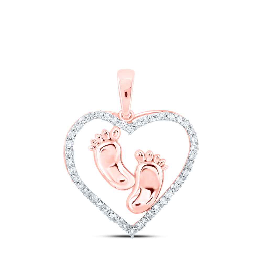 Diamond Heart & Love Symbol Pendant | 10kt Rose Gold Womens Round Diamond Footsteps Heart Pendant 1/3 Cttw | Splendid Jewellery GND