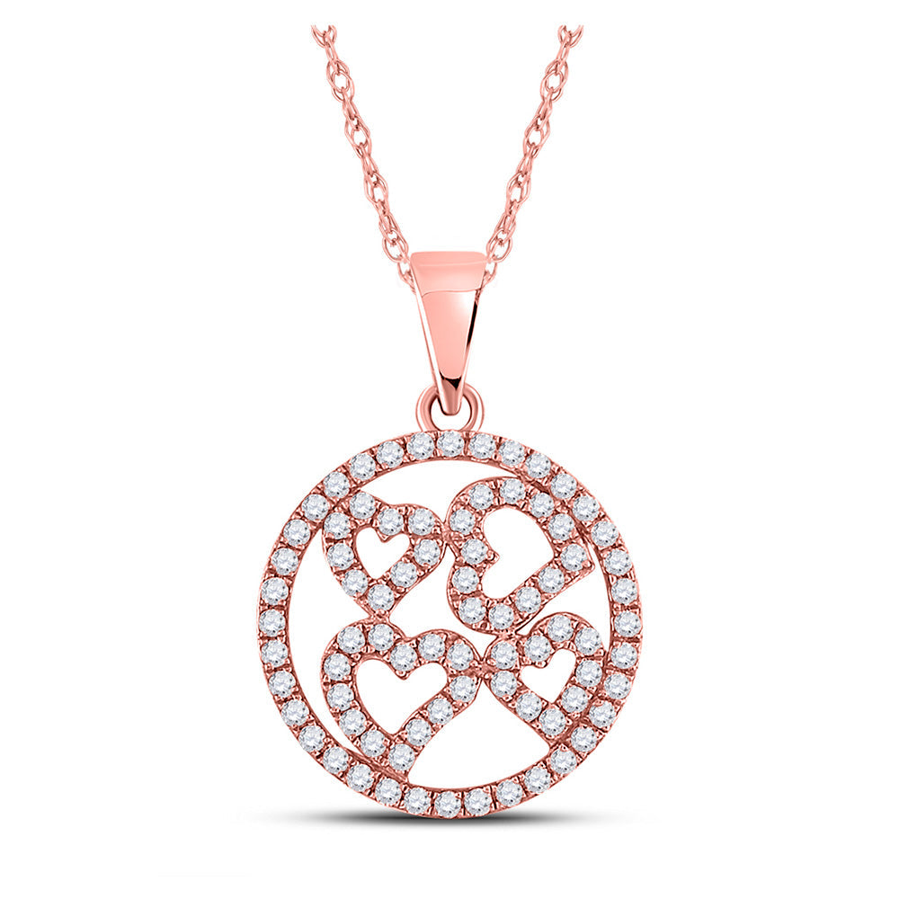 Diamond Heart & Love Symbol Pendant | 10kt Rose Gold Womens Round Diamond Heart Circle Pendant 1/2 Cttw | Splendid Jewellery GND