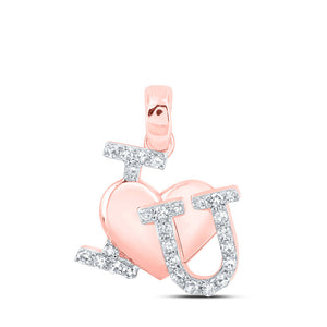 Diamond Heart & Love Symbol Pendant | 10kt Rose Gold Womens Round Diamond I Love U Heart Pendant 1/6 Cttw | Splendid Jewellery GND