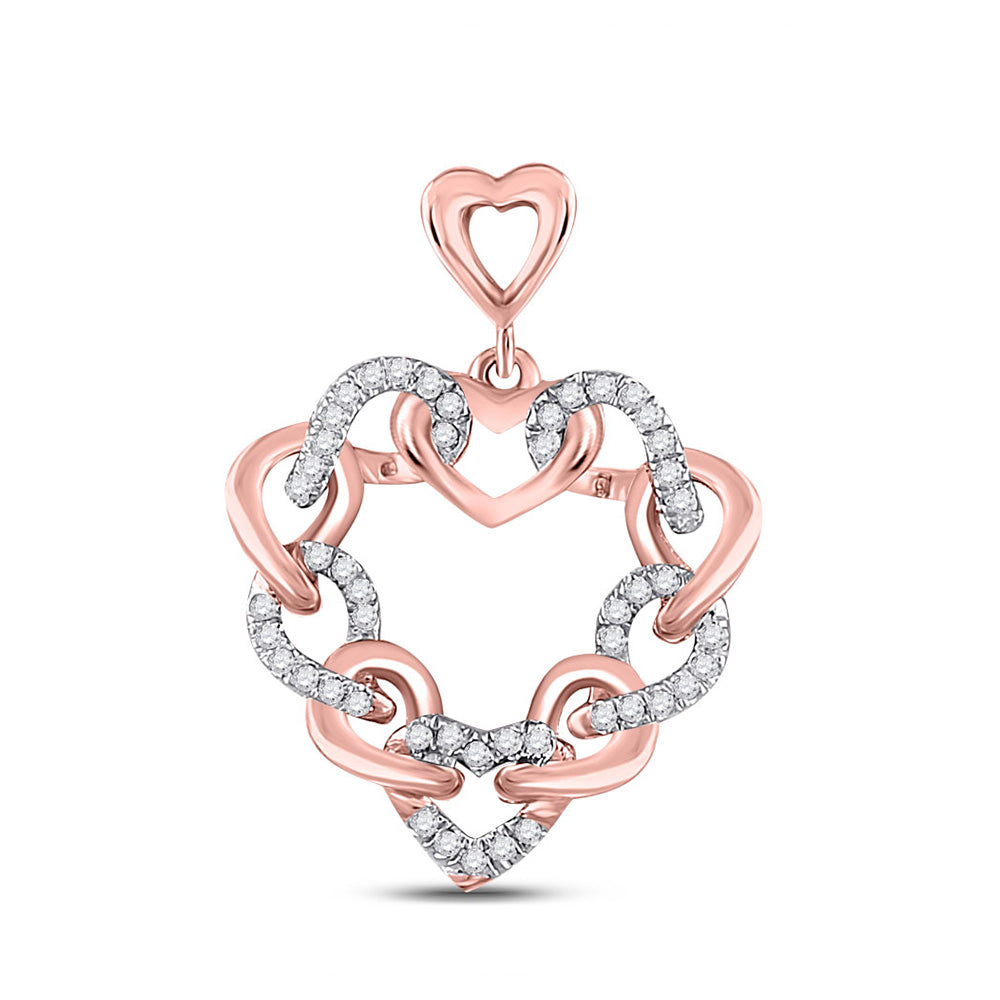 Diamond Heart & Love Symbol Pendant | 10kt Rose Gold Womens Round Diamond Link Heart Pendant 1/6 Cttw | Splendid Jewellery GND