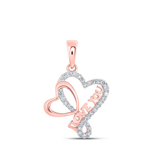 Diamond Heart & Love Symbol Pendant | 10kt Rose Gold Womens Round Diamond Love You Heart Pendant 1/4 Cttw | Splendid Jewellery GND