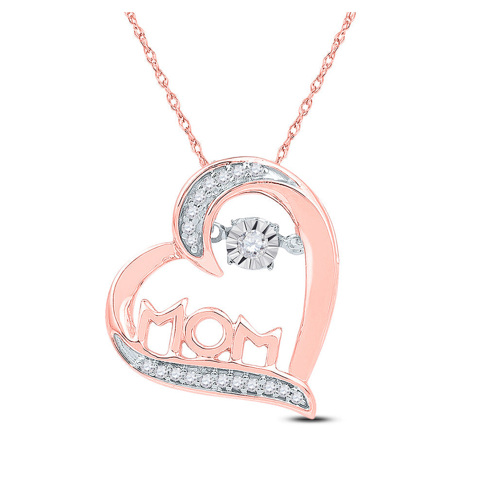 Diamond Heart & Love Symbol Pendant | 10kt Rose Gold Womens Round Diamond Mom Heart Pendant 1/10 Cttw | Splendid Jewellery GND