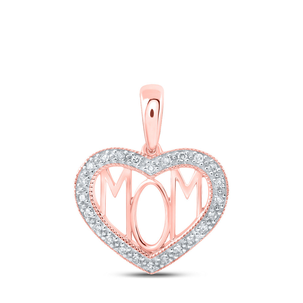 Diamond Heart & Love Symbol Pendant | 10kt Rose Gold Womens Round Diamond Mom Heart Pendant 1/8 Cttw | Splendid Jewellery GND