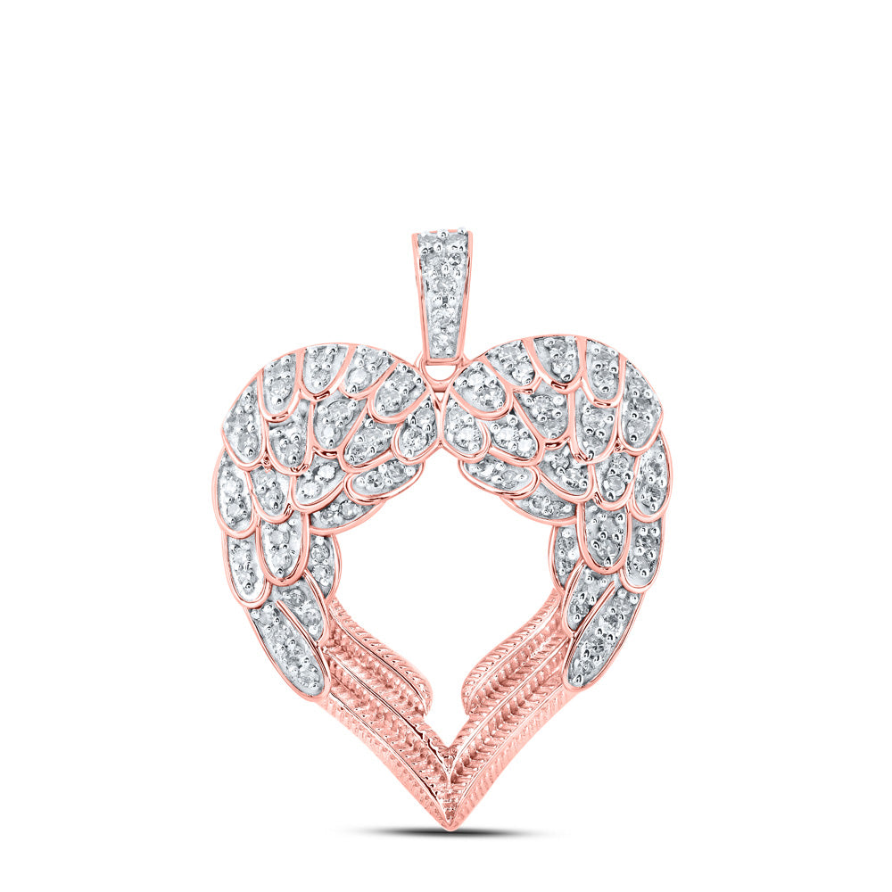 Diamond Heart & Love Symbol Pendant | 10kt Rose Gold Womens Round Diamond Wing Heart Pendant 1/2 Cttw | Splendid Jewellery GND