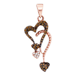 Diamond Heart & Love Symbol Pendant | 10kt Rose Gold Womens Round Red Color Enhanced Diamond Cluster Heart Droplet Pendant 1/5 Cttw | Splendid Jewellery GND