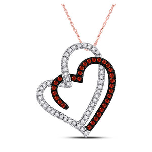 Diamond Heart & Love Symbol Pendant | 10kt Rose Gold Womens Round Red Color Enhanced Diamond Double Heart Pendant 1/5 Cttw | Splendid Jewellery GND