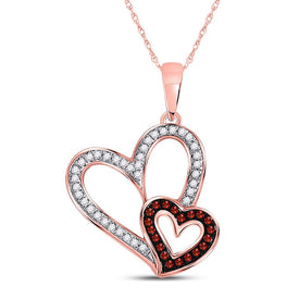 Radiant Love: 10kt Rose Gold Red Diamond Double Heart Pendant  Top View from Splendid Jewellery