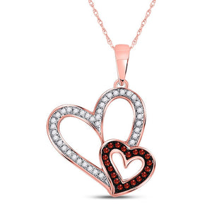 Diamond Heart & Love Symbol Pendant | 10kt Rose Gold Womens Round Red Color Enhanced Diamond Double Heart Pendant 1/6 Cttw | Splendid Jewellery GND