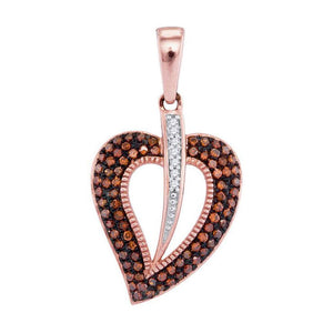 Diamond Heart & Love Symbol Pendant | 10kt Rose Gold Womens Round Red Color Enhanced Diamond Heart Pendant 1/4 Cttw | Splendid Jewellery GND