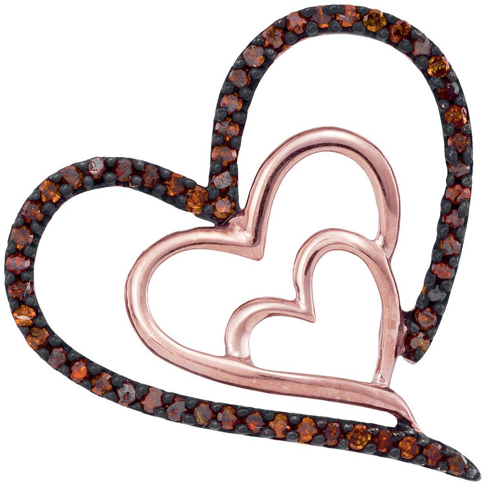 Diamond Heart & Love Symbol Pendant | 10kt Rose Gold Womens Round Red Color Enhanced Diamond Heart Pendant 1/6 Cttw | Splendid Jewellery GND