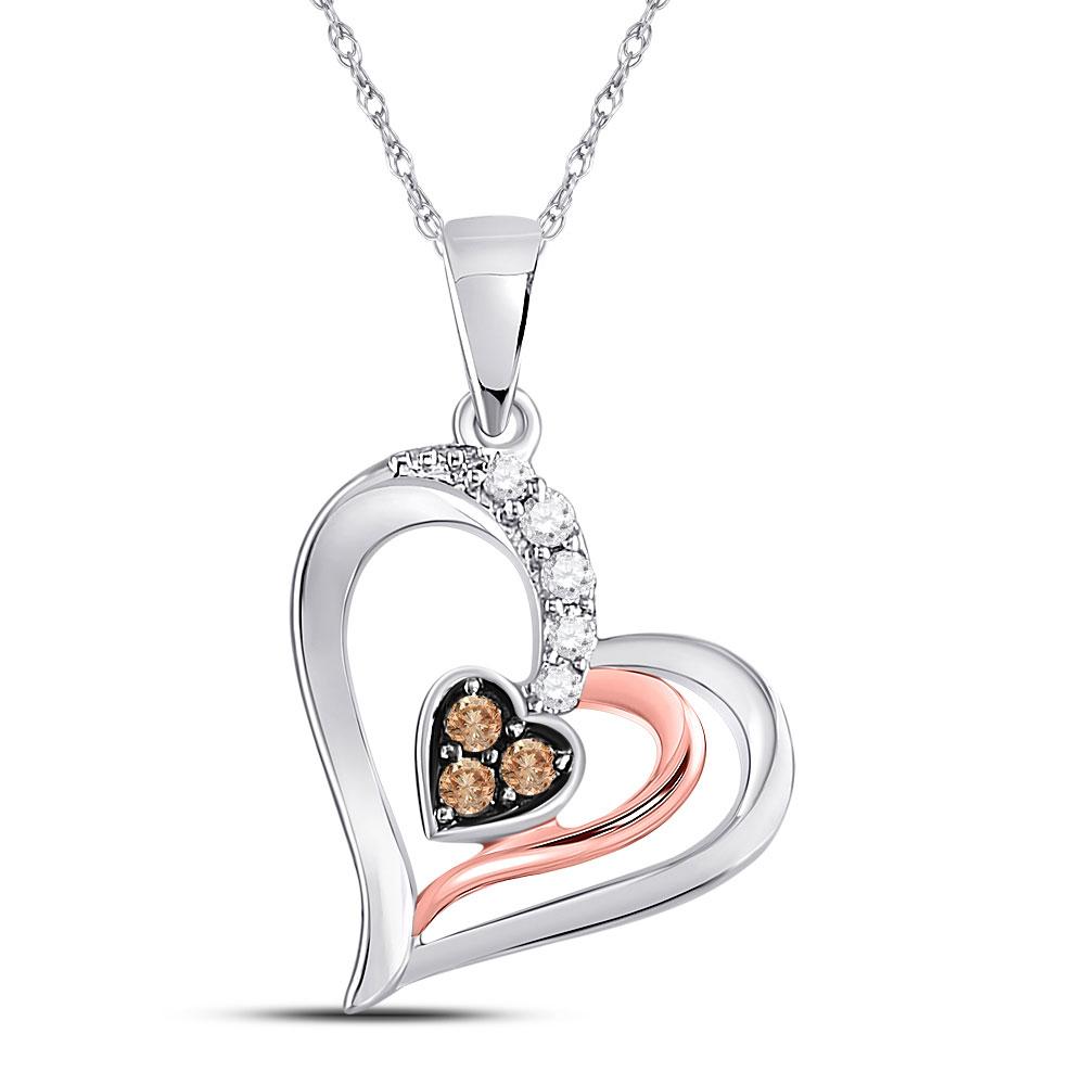 Diamond Heart & Love Symbol Pendant | 10kt Two-tone Gold Womens Round Brown Diamond Heart Pendant 1/8 Cttw | Splendid Jewellery GND
