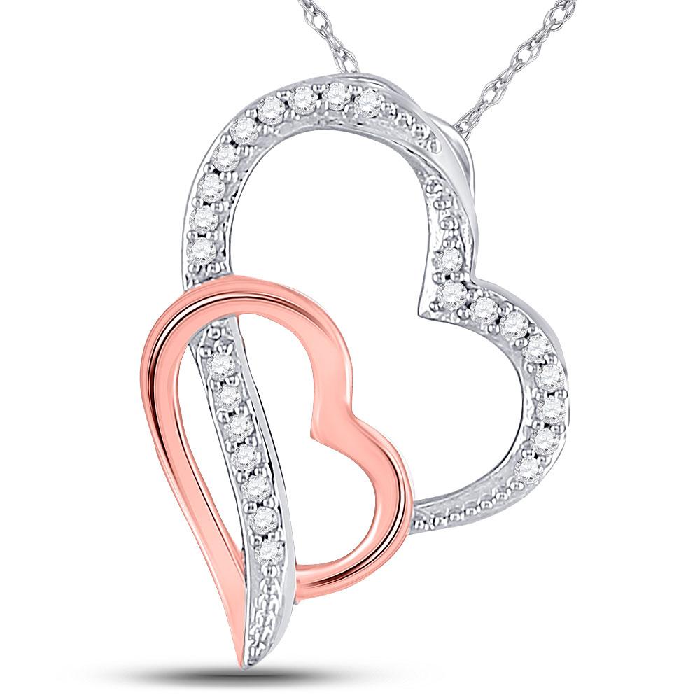 Diamond Heart & Love Symbol Pendant | 10kt Two-tone Gold Womens Round Diamond Double Heart Pendant 1/12 Cttw | Splendid Jewellery GND