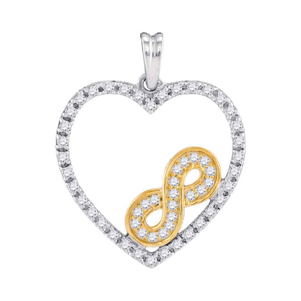 Diamond Heart & Love Symbol Pendant | 10kt Two-tone Gold Womens Round Diamond Nested Infinity Heart Pendant 1/4 Cttw | Splendid Jewellery GND