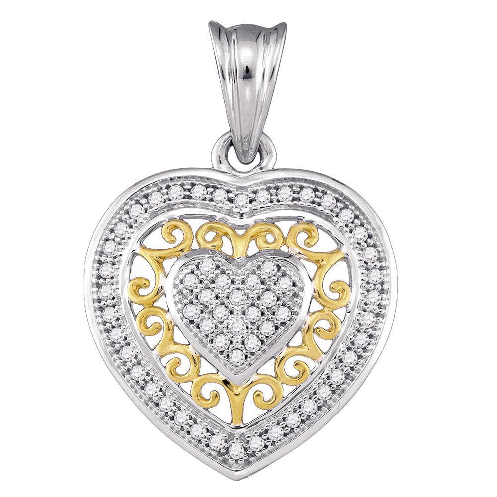 Diamond Heart & Love Symbol Pendant | 10kt Two-tone Gold Womens Round Diamond Openwork Heart Pendant 1/6 Cttw | Splendid Jewellery GND