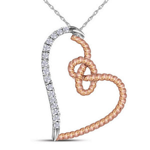 Diamond Heart & Love Symbol Pendant | 10kt Two-tone Gold Womens Round Diamond Rope Heart Pendant 1/10 Cttw | Splendid Jewellery GND