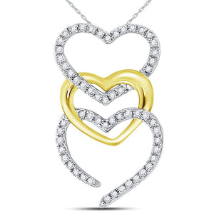 Diamond Heart & Love Symbol Pendant | 10kt Two-tone Gold Womens Round Diamond Triple Cascading Heart Pendant 1/6 Cttw | Splendid Jewellery GND