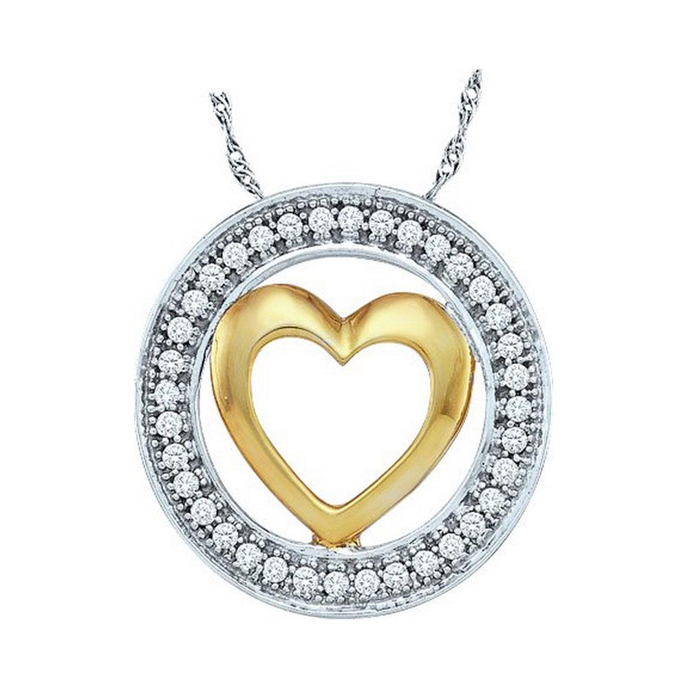 Diamond Heart & Love Symbol Pendant | 10kt Two-tone White Gold Womens Round Diamond Encircled Heart Pendant 1/10 Cttw | Splendid Jewellery GND