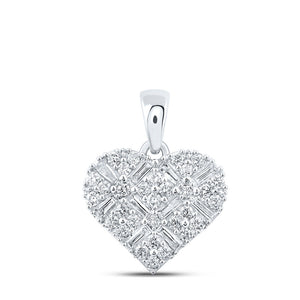 Diamond Heart & Love Symbol Pendant | 10kt White Gold Womens Baguette Diamond Heart Pendant 5/8 Cttw | Splendid Jewellery GND